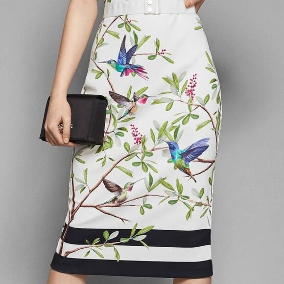 Ted Baker EVRELY HIGHGROVE Hummingbird Branch Blossom Sheath Midi Dresss, TD 0 - Picture 13 of 16